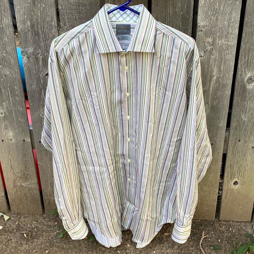 Thomas Dean Button Up Dress Shirt XL Multicolored Striped